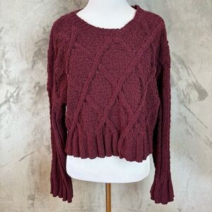 Arizona Jean Cable Knit Burgundy Cozy Preppy Sweater Wmn’s Sz M